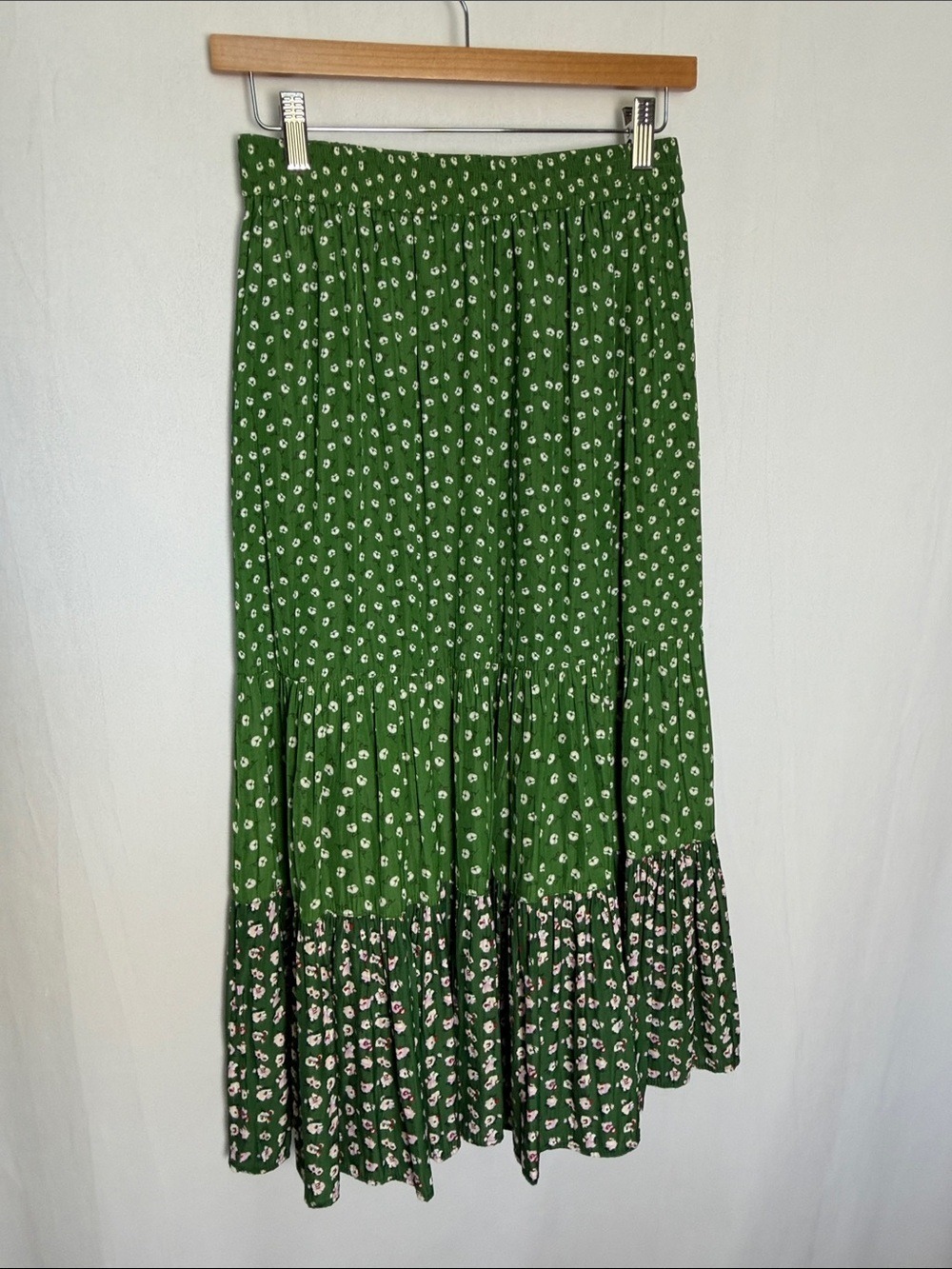 Paul & Joe X Uniqlo Green Ditsy Floral Tiered Maxi Skirt Size M Boho Cottagecore - Picture 5 of 10